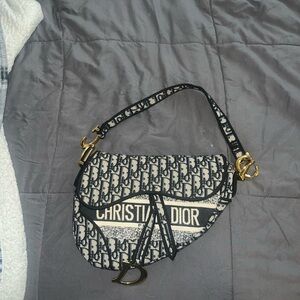 Dior Blue and Cream Monogram Saddle Bag